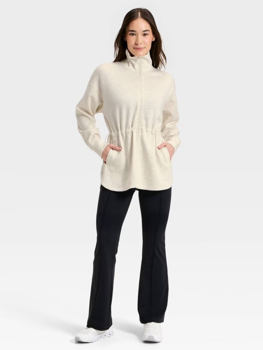 Women's Airy Sleek Long Full Zip Collared Jacket - All In Motion' Cream Heather - Picture 3 of 3